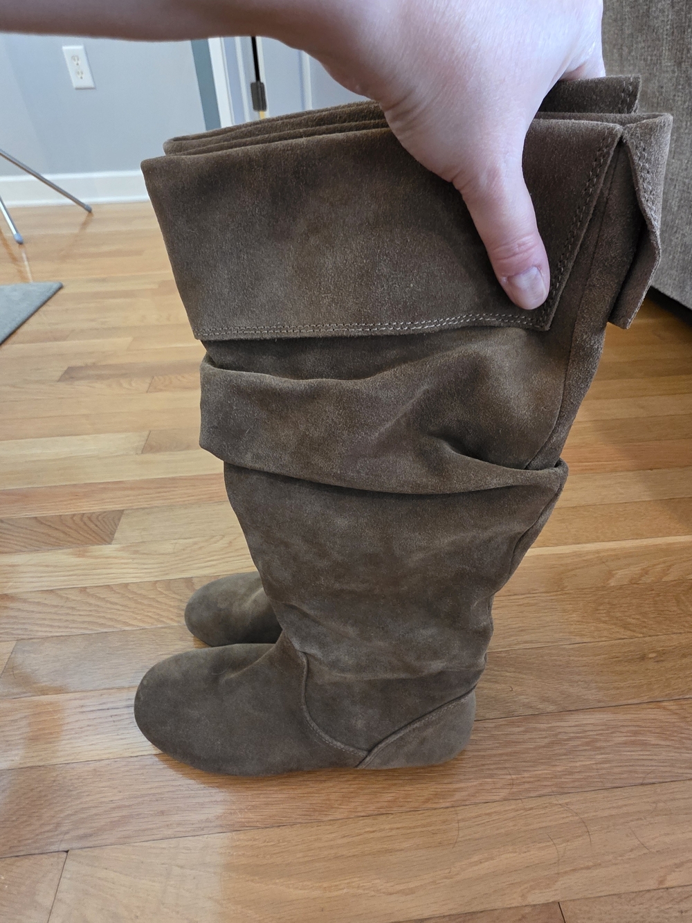 Gianni Bini Jackpot Suede Knee-High Slouch Boots - Chestnut Brown